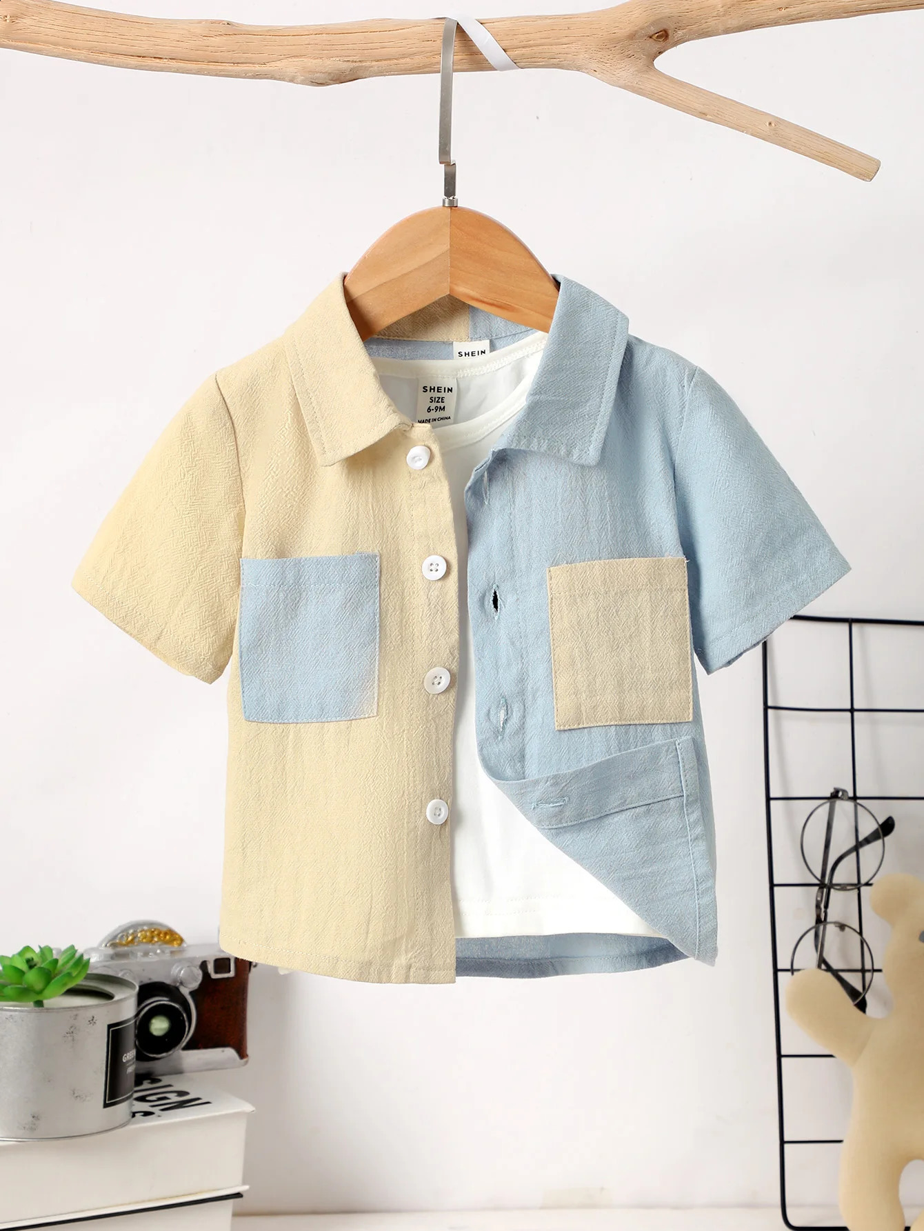 Spring And Summer Male Children ShortSleeved Matching Color Outside Polo Shirt Top Pocket Lapel Handsome Thin Small CoattShirt 250517z