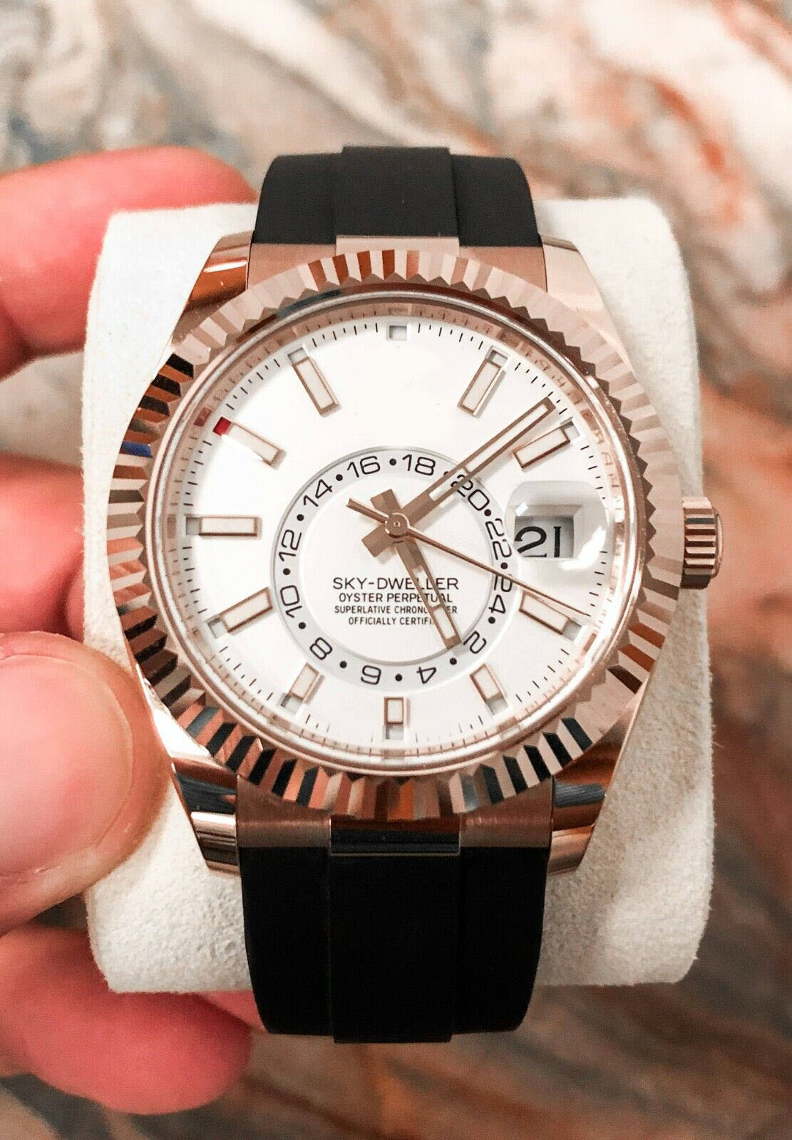 Brand new sapphire Automatic watch Sky-Dweller Rose Gold - White Dial 326235 Flex 42mm Stainless Steel Mens Watch Wristwatches
