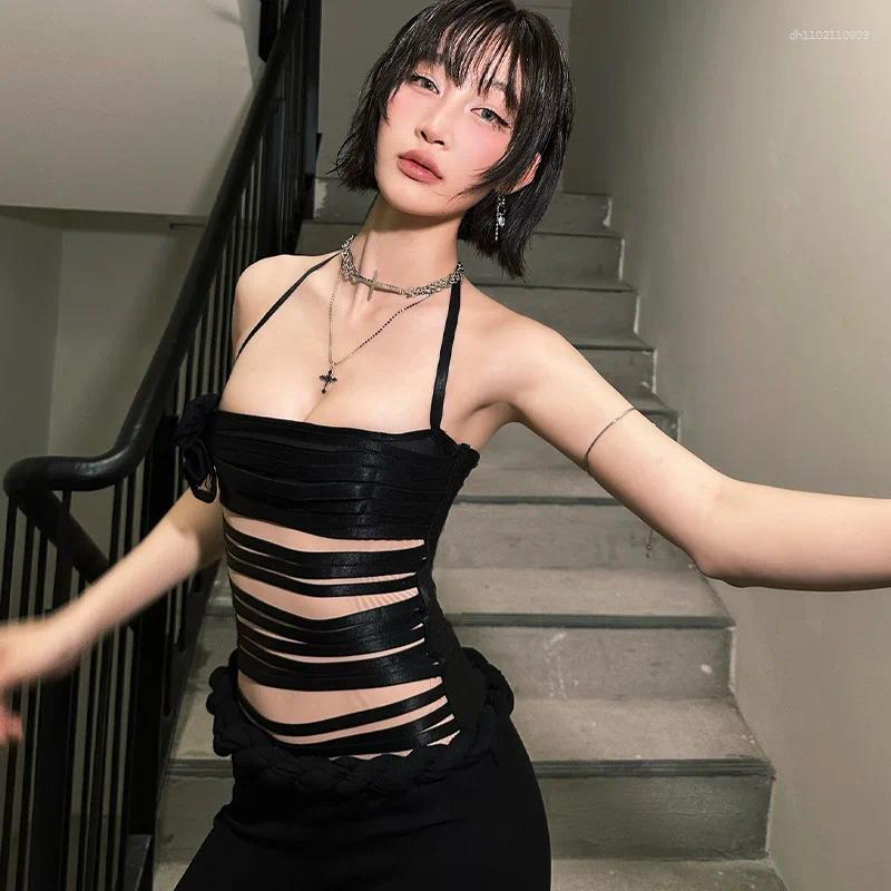 Women's T Shirts Sexy Bandage Halter Tops Summer Fashion Outfits Rave Festival Backless Solid Cropped Top Party Clubwear