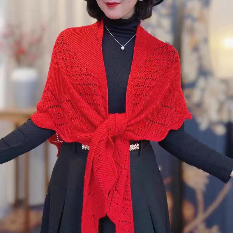 K792 2024 Spring and Autumn Fashion All-match Knitted Scarf Hollow Triangle Solid Color Shawl Thin Outerwear Women's Summer Small Waistcoat