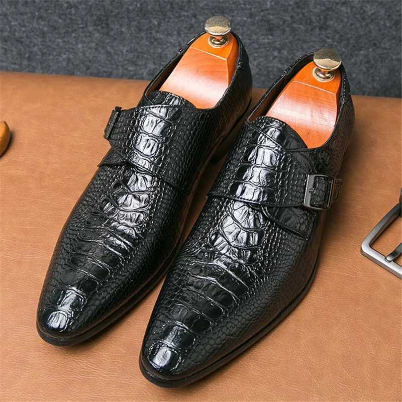New Pointed Alligator Pattern Chelsea Shoes Men Designer Strap Loafers Formal Wedding Prom Dress Homecoming FootwearXJ250522