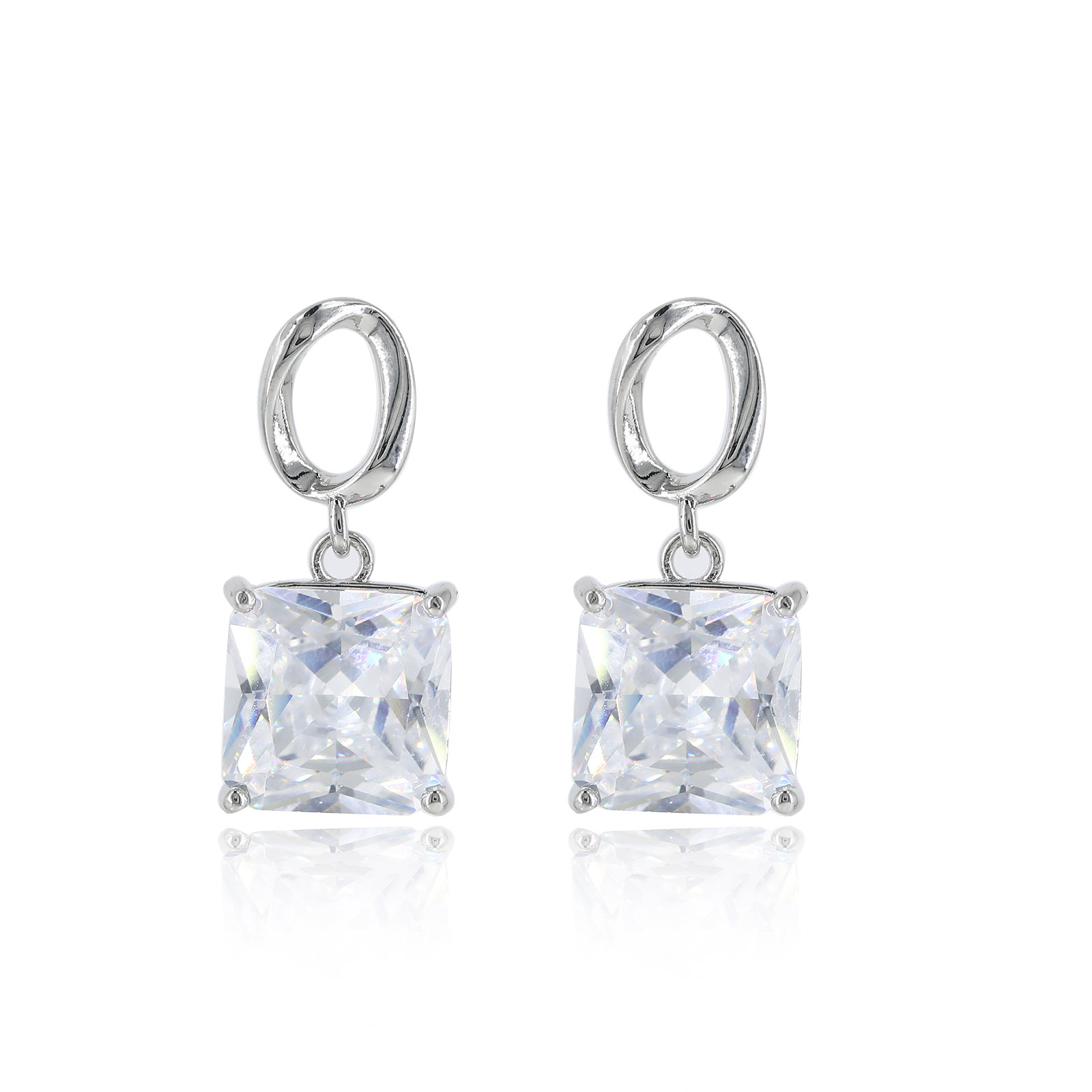 Cushion Princess Cut Bridal Earrings Simple Bride Drop Post Clear Cubic Zirconia Dangle Stud For Wedding Prom Anniversary Daily wear is also very fash