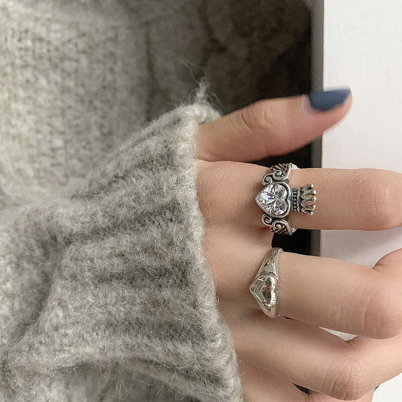 Korean Vintage 925 Silver Crown Rings