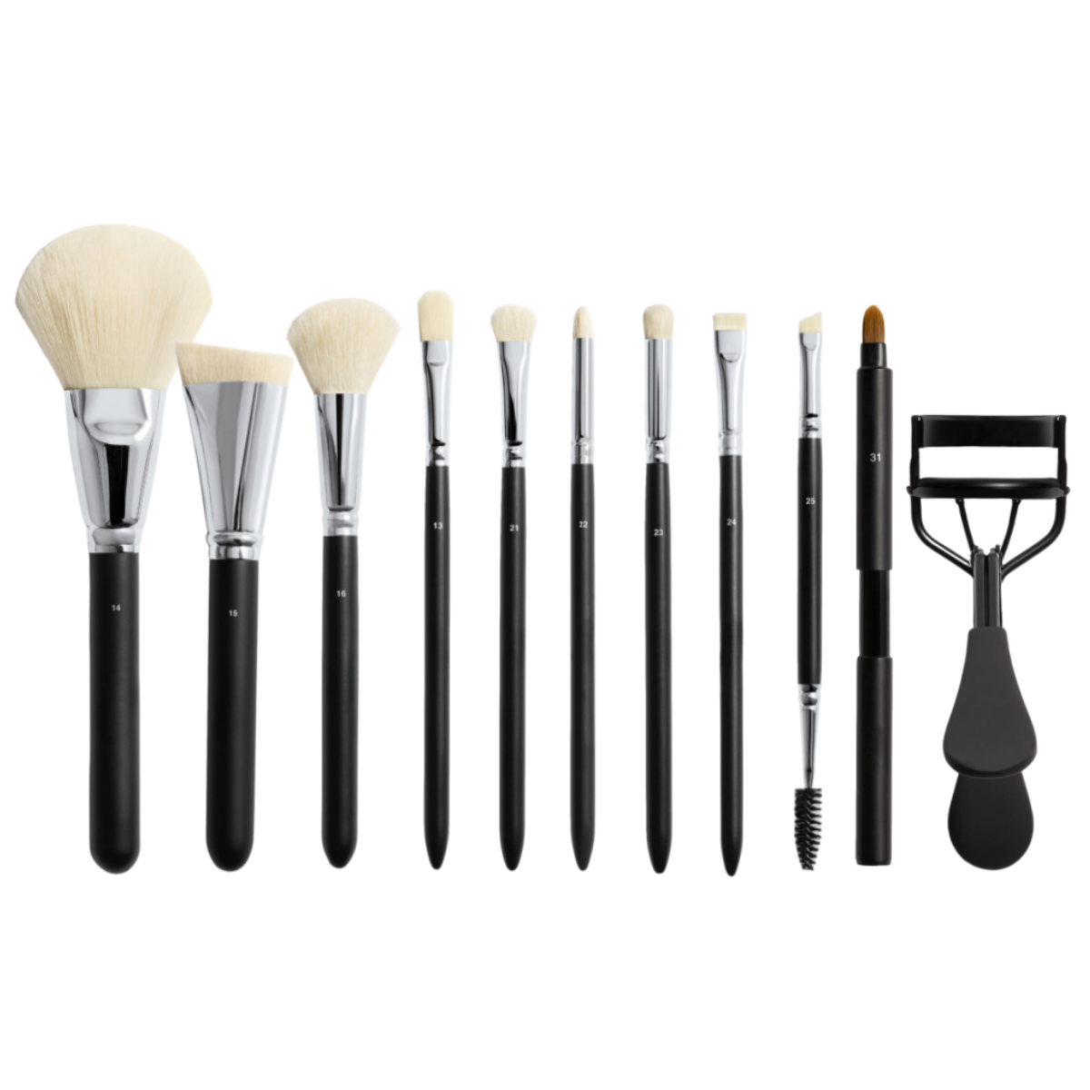 Luxurious Makeup Brushes Set DO 11pcs White Synthetic Hair Cosmetic Brush Kit with Eyelash Curler for Powder Blush Contour Eyeshadow Lip