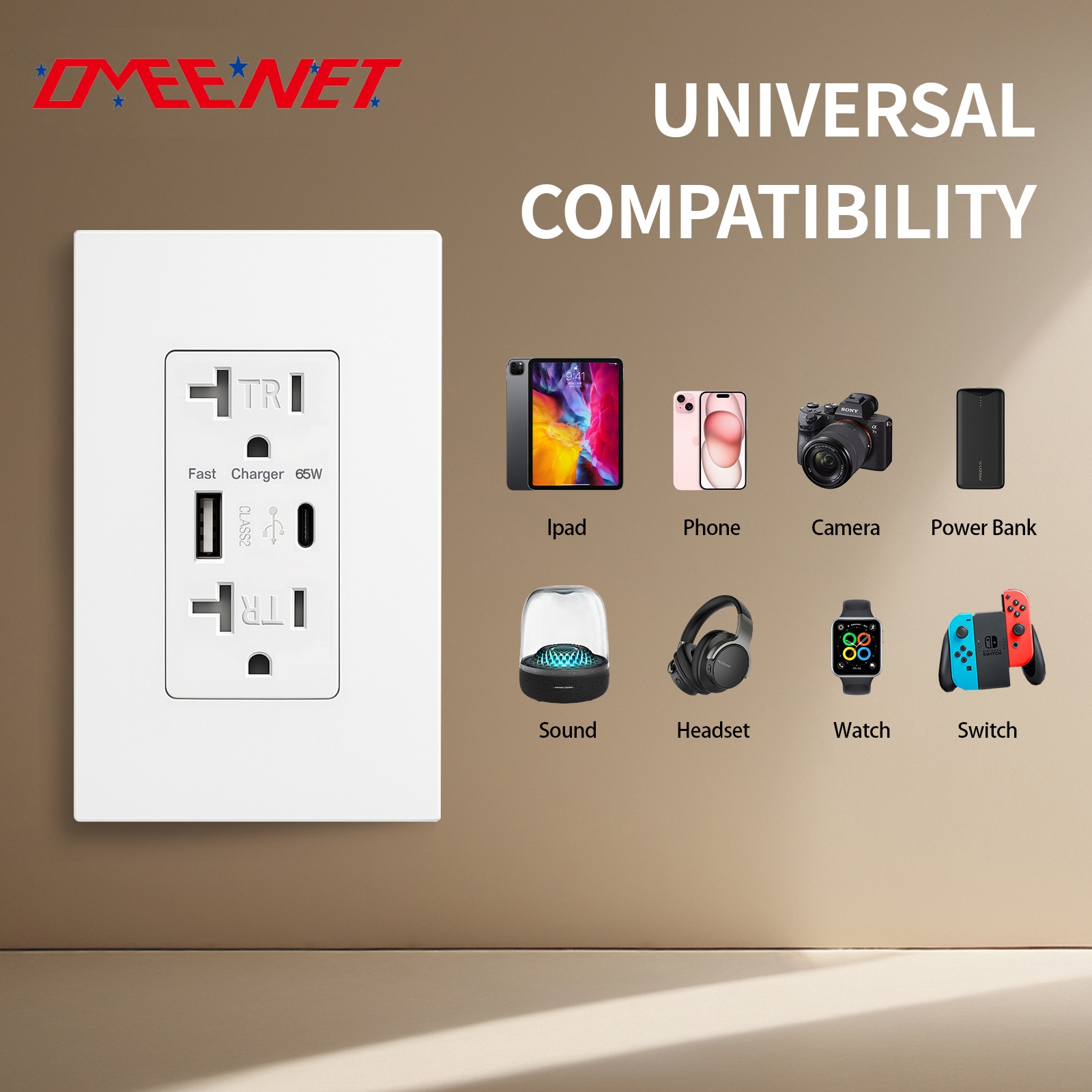 USB Wall Outlet with 65W Fast Charging, Type-C & Type-A Dual Ports USB Outlets, Tamper-Resistant USB Receptacle, 20A ETL Order inquiry back office