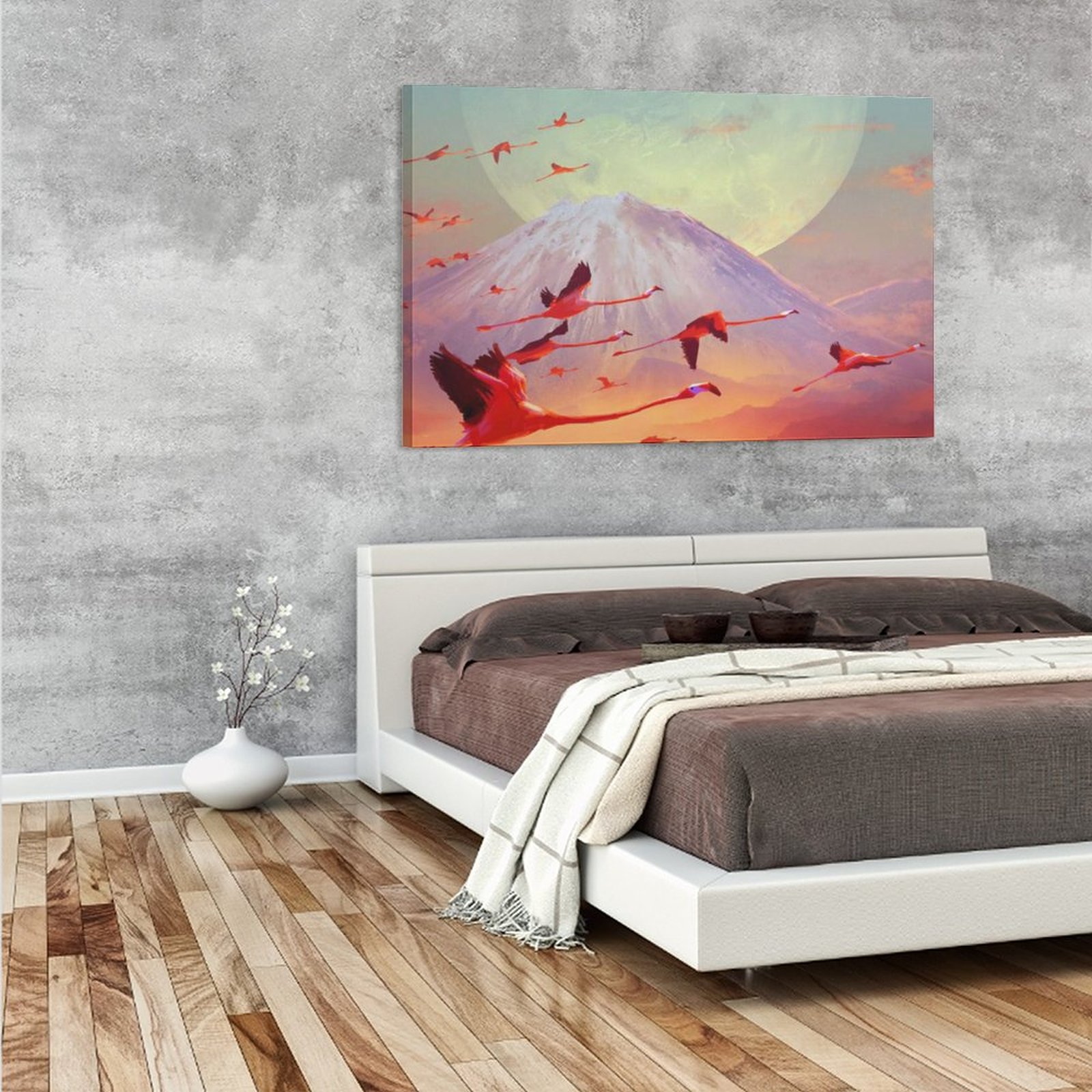 Home Decor Luxury Hanging Picture-Rectangle Animal Flamingos at Sunset Frame-style Canvas Prints Wall Art Decor Print Picture Paintings for Living Roo