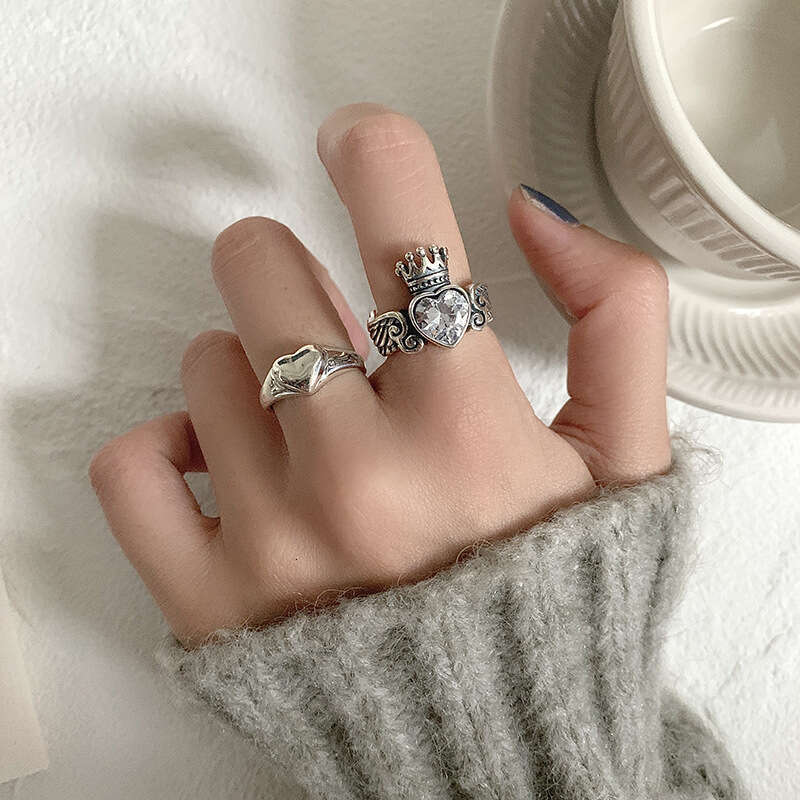 Korean Vintage 925 Silver Crown Rings