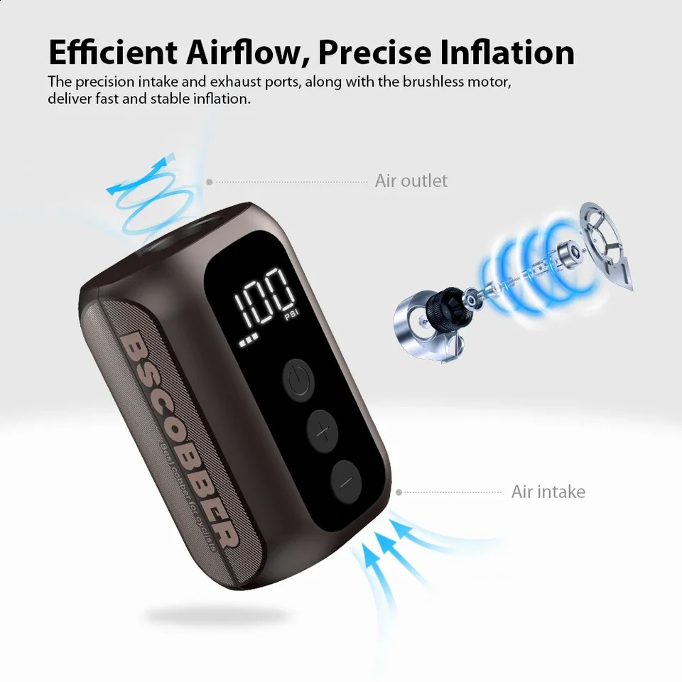 BSCOBBER A5mini Portable Air Pump Portable Rechargeable Wireless Bicycle Accessories Tire Inflator 100PSI High Pressure 250521