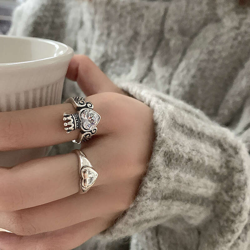 Korean Vintage 925 Silver Crown Rings