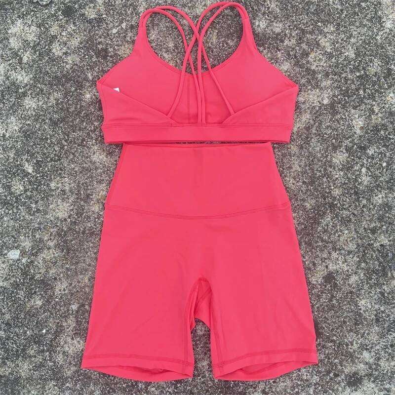 Solid Color Soft Women Yoga Cycling Set Cross Back Gym Bra+High Waist Short Leggings High impact shockproof Sportwear