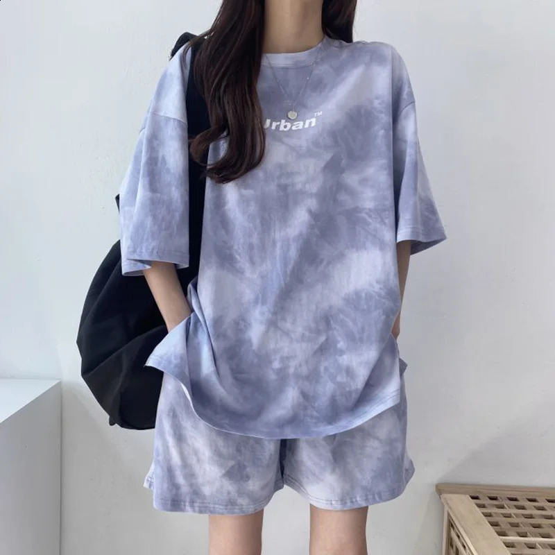 Womens Tshirt Short Sleeve shorts Two Piece Casual Tie Dye Loose Summer Fashion Shorts Plus Size Street Suit 250516Z