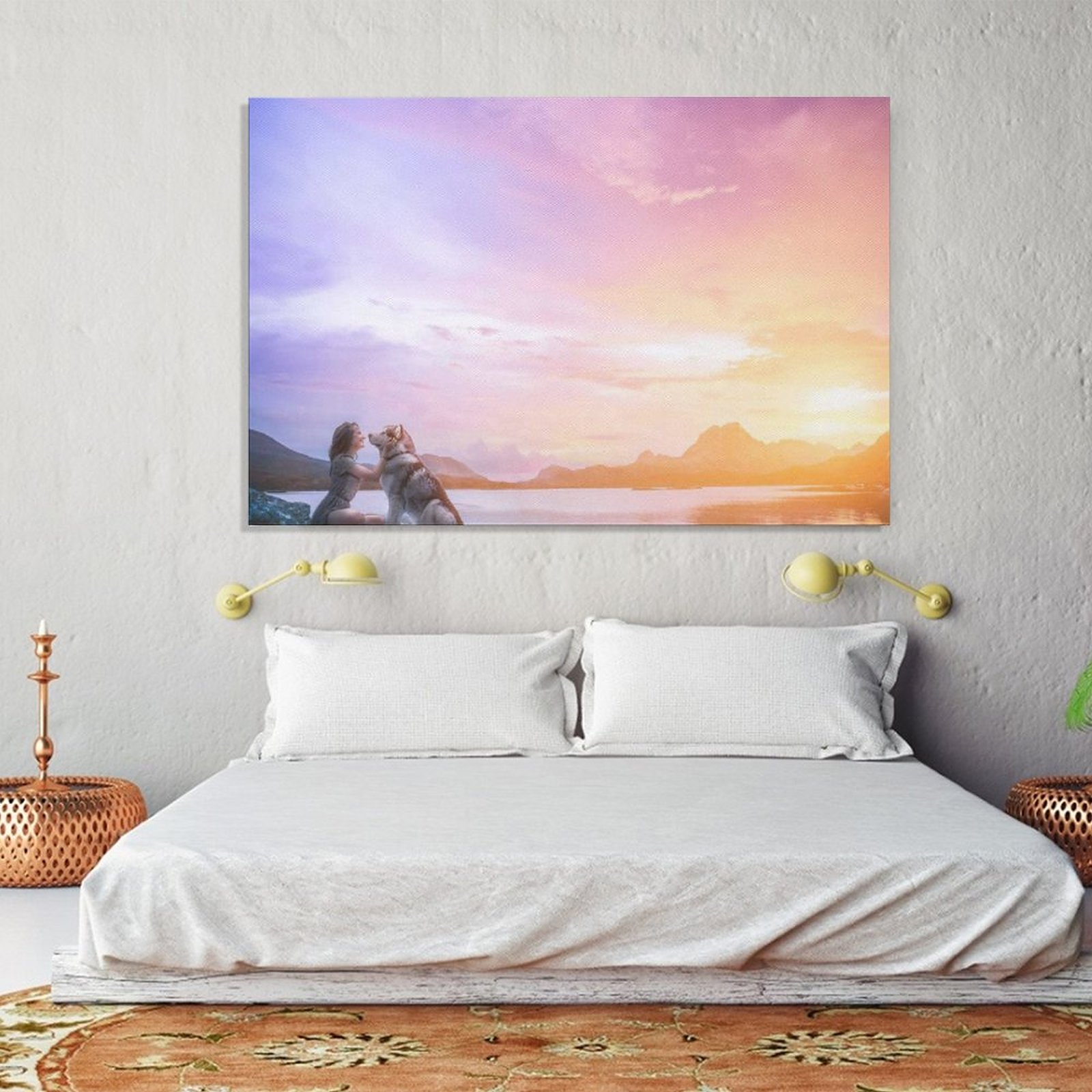 Hanging Picture-Rectangle Animal Pet Dog Loves Unframe-style Canvas Prints Wall Painting Wall Art Decor Print Picture Paintings for Living Room Gift F
