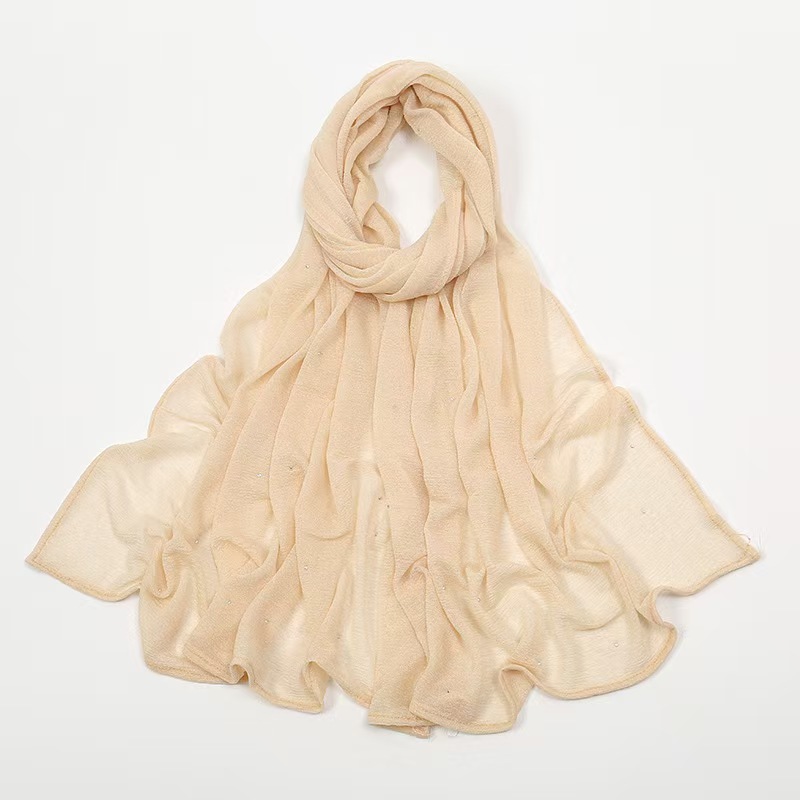 T785 solid color hemp wrinkled starry sky hot diamond headscarf female new style pleated feel monochrome simple scarf