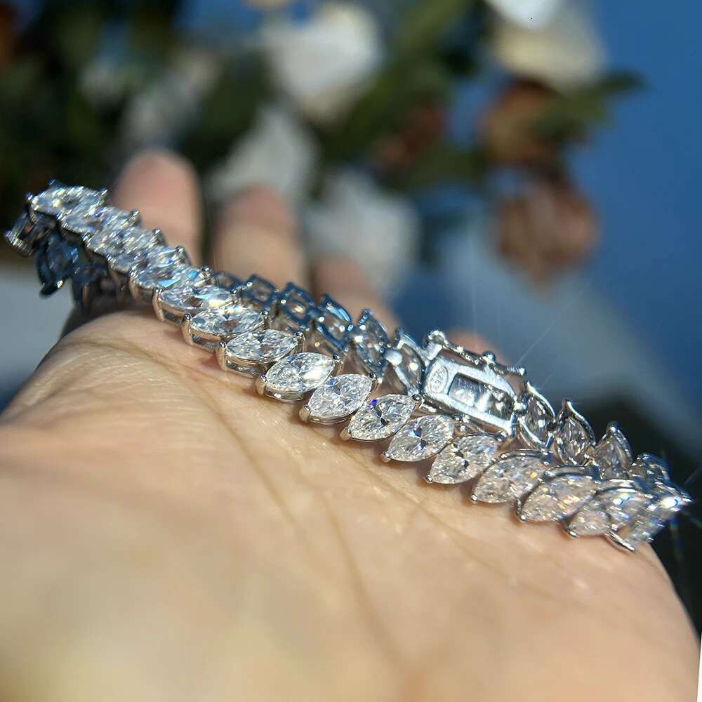 BXINY Luxury Marquise Cut All Moissanite Tennis Bracelet 100% S925 Silver for Women Lab Diamond Hand Chain Gift Jewelry with GRA