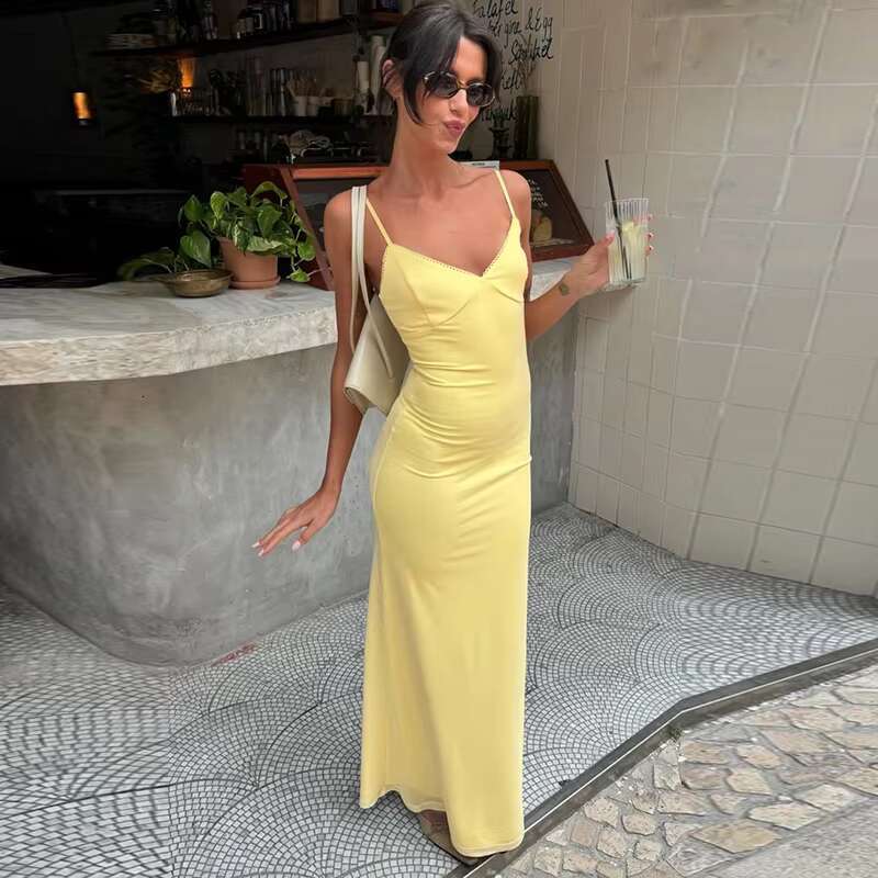 DHEssentials Lygens 8499 Bodycon Solid Spaghetti Strap Basic Women's Wear - Summer Casual Elegant Evening Dress