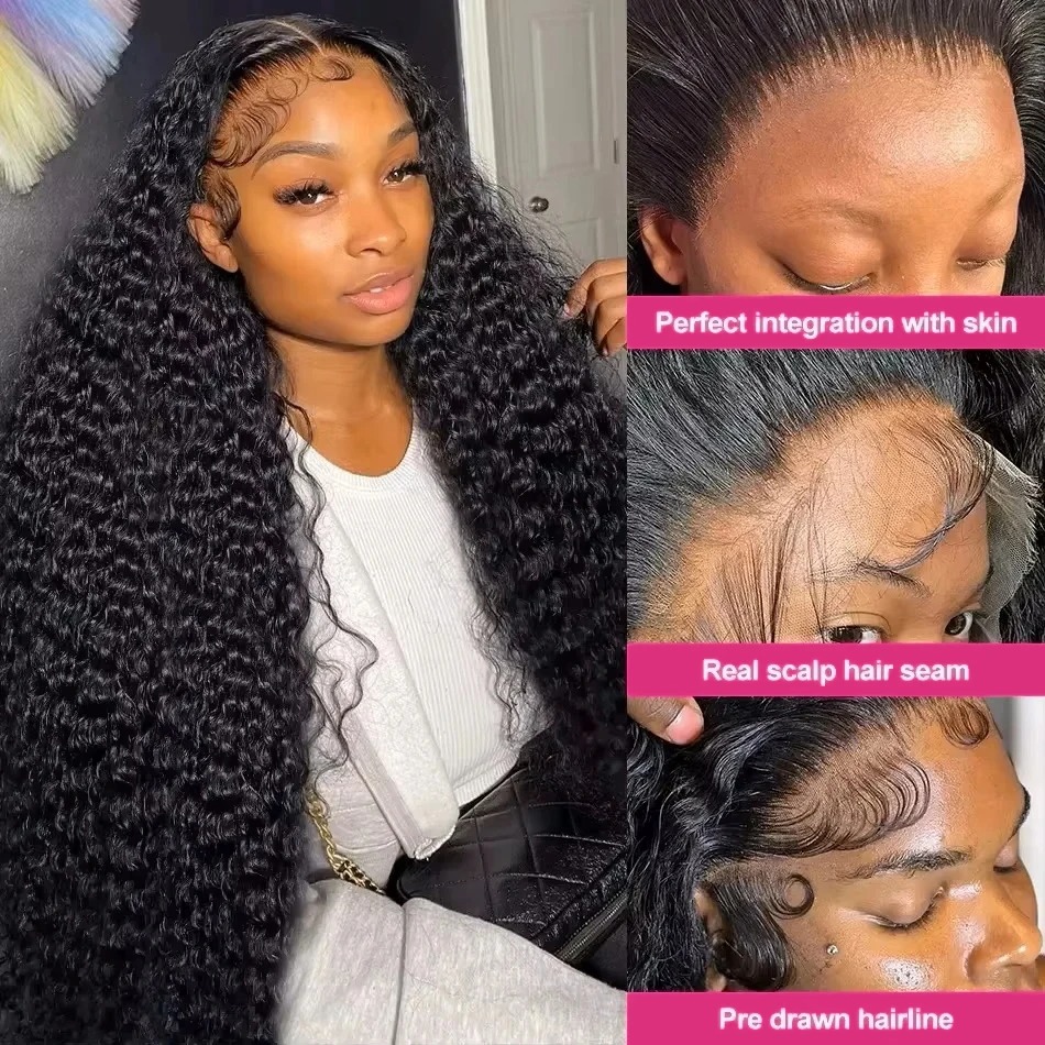 Water Wave Glueless Wig Human Hair Curly 13x6 HD Frontal Wig 250 Deep Wave Lace Front Wigs Wear Go HD Lace Closure Wig Sale Synthetic