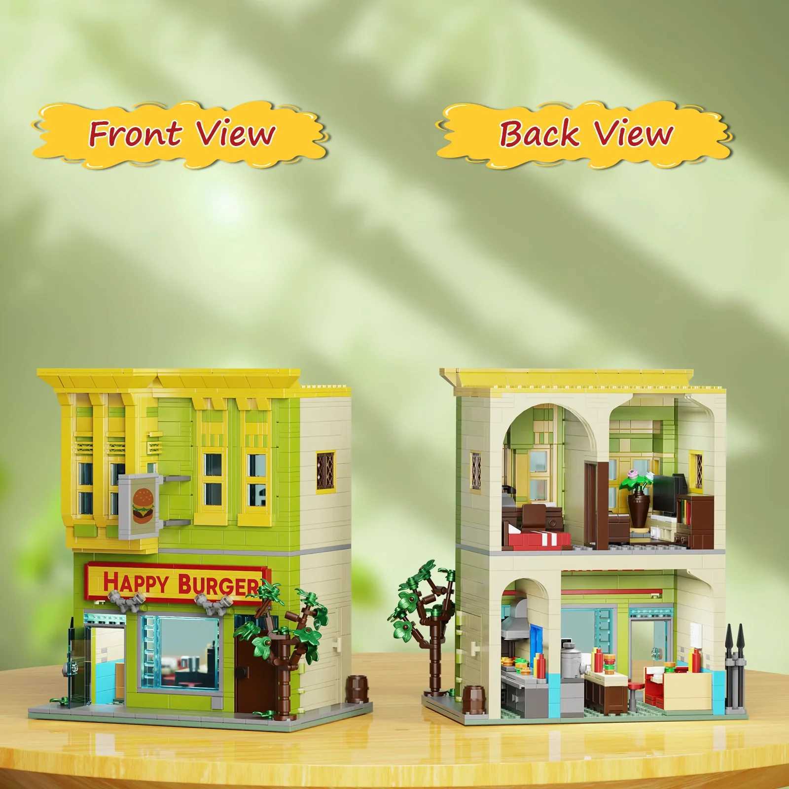 BuildMOC Burgers Store Building Block Set Ideas Bob Movie Street View Model Toys Children Gifts(1018PCS) W250522