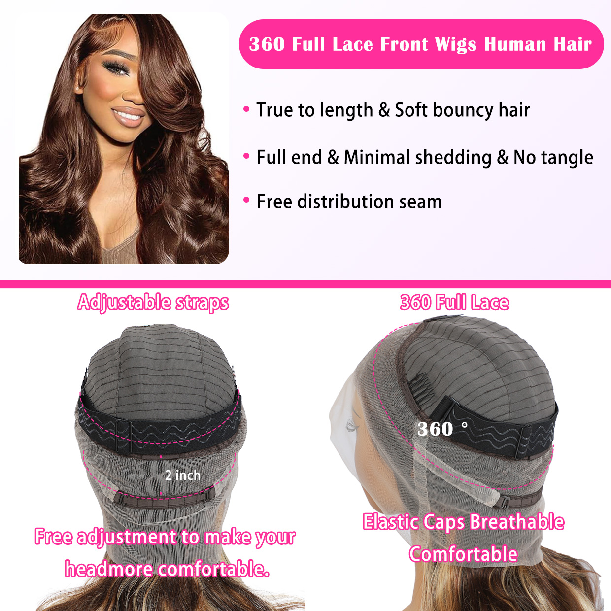 18 "-30" | 360 lace wig Body Wave human hair wig suitable for black women # 4 red brown pre pulled hairline natural baby hair