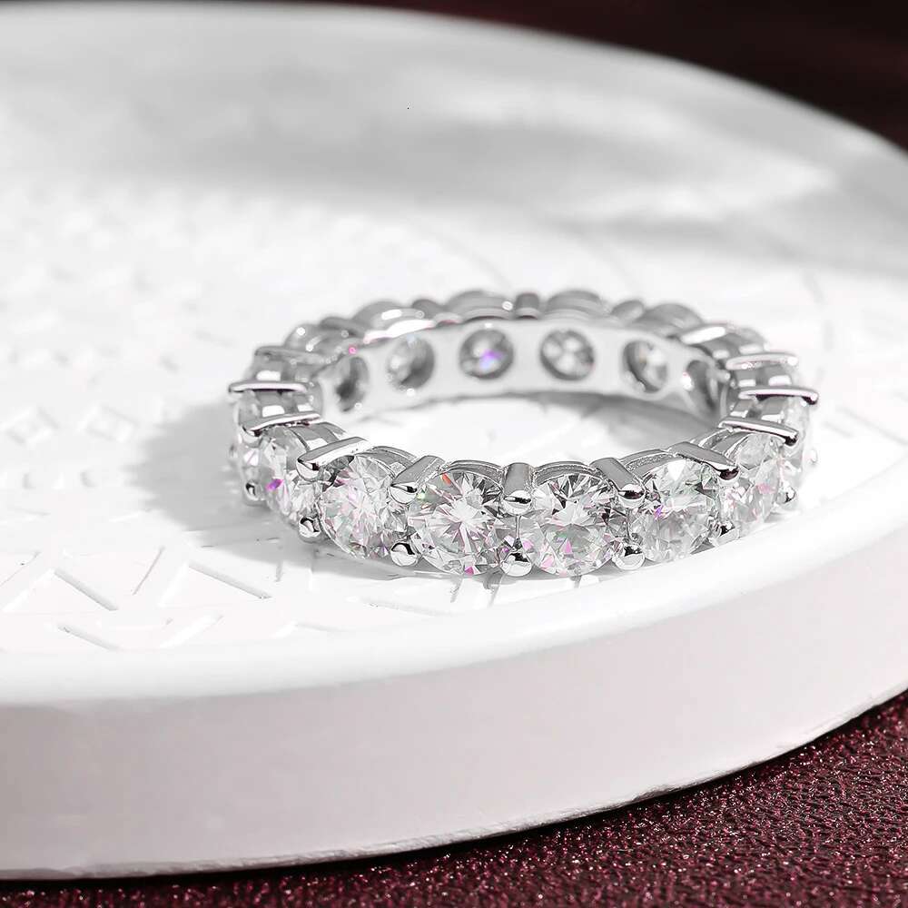 bxiny 3 5mm moissanite eternity rings s925 silver d color labgrown diamond for women wedding band gifts jewelry gra certificate