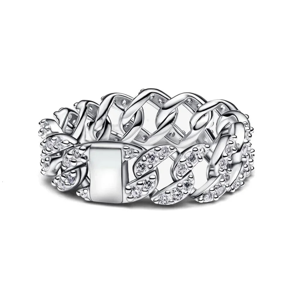 925 Sterling Silver Shining Cuban Chain Rings For Women Fine Wedding Engagement Birthday Jewelry Christmas Gifts 250522
