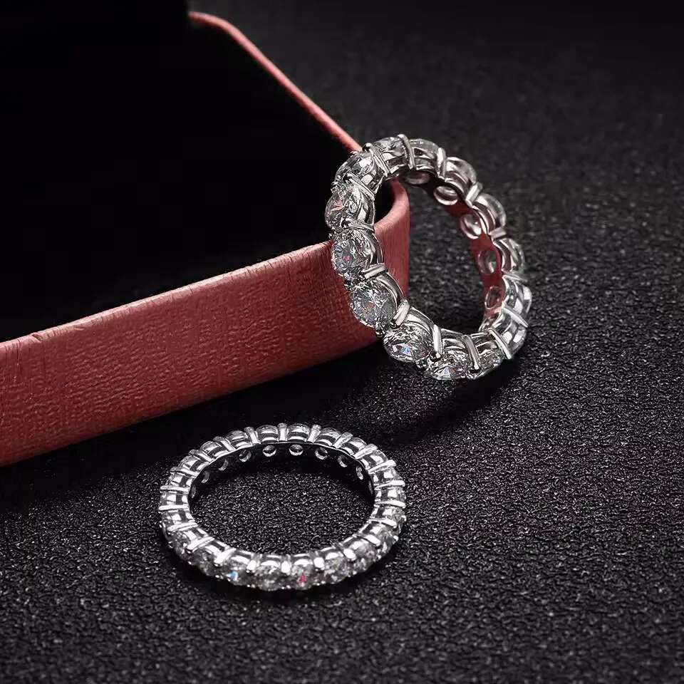 bxiny 3 5mm moissanite eternity rings s925 silver d color labgrown diamond for women wedding band gifts jewelry gra certificate