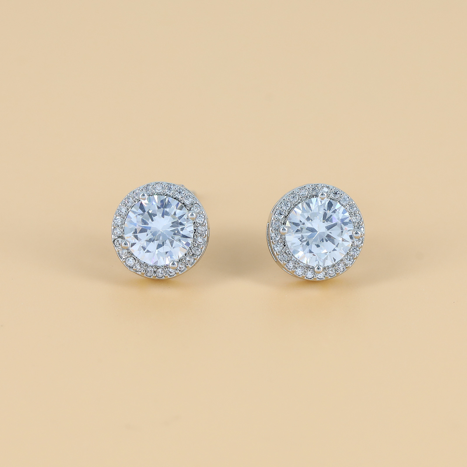 CZ Halo Stud Earring Simulated Diamond Cubic Zirconia Hypoallergenic 925 Silver Post for Women Men (9.5MM Round, White Gold)