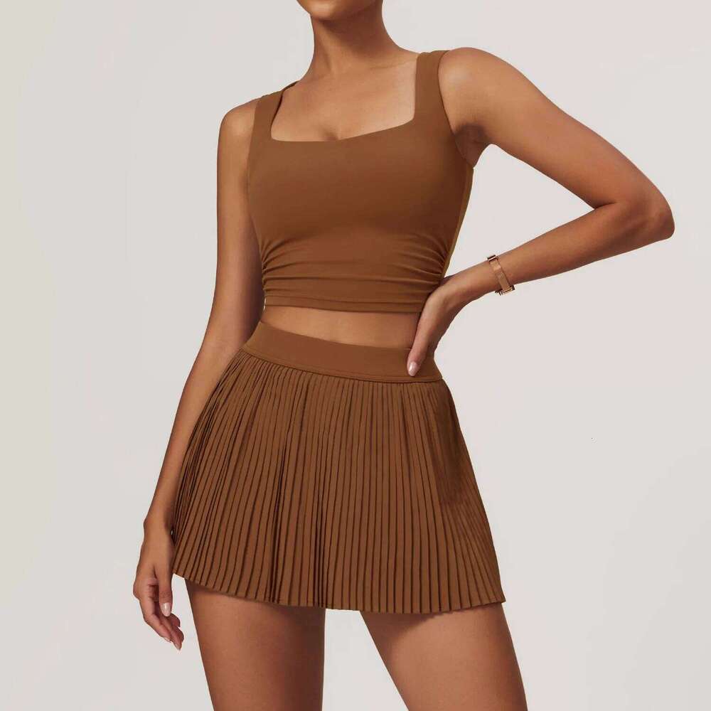 2PCS Yoga Women Gym Set Sportswear Workout Clothing Fiess Long Sleeve Crop Top Dance Short Skirt Sports Suits Tracksuits