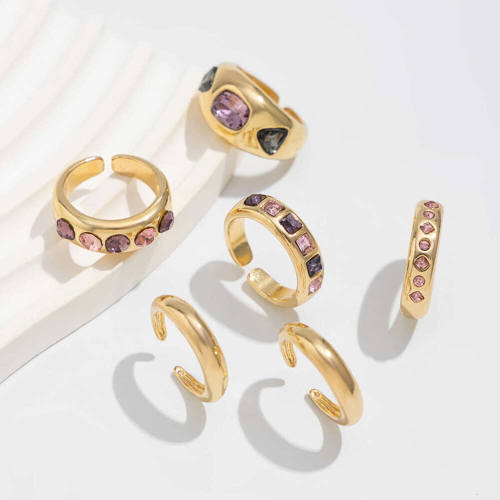European and American Fashion Hollow Dia Inlaid Irregular Rings Retro Alloy Pleated Set