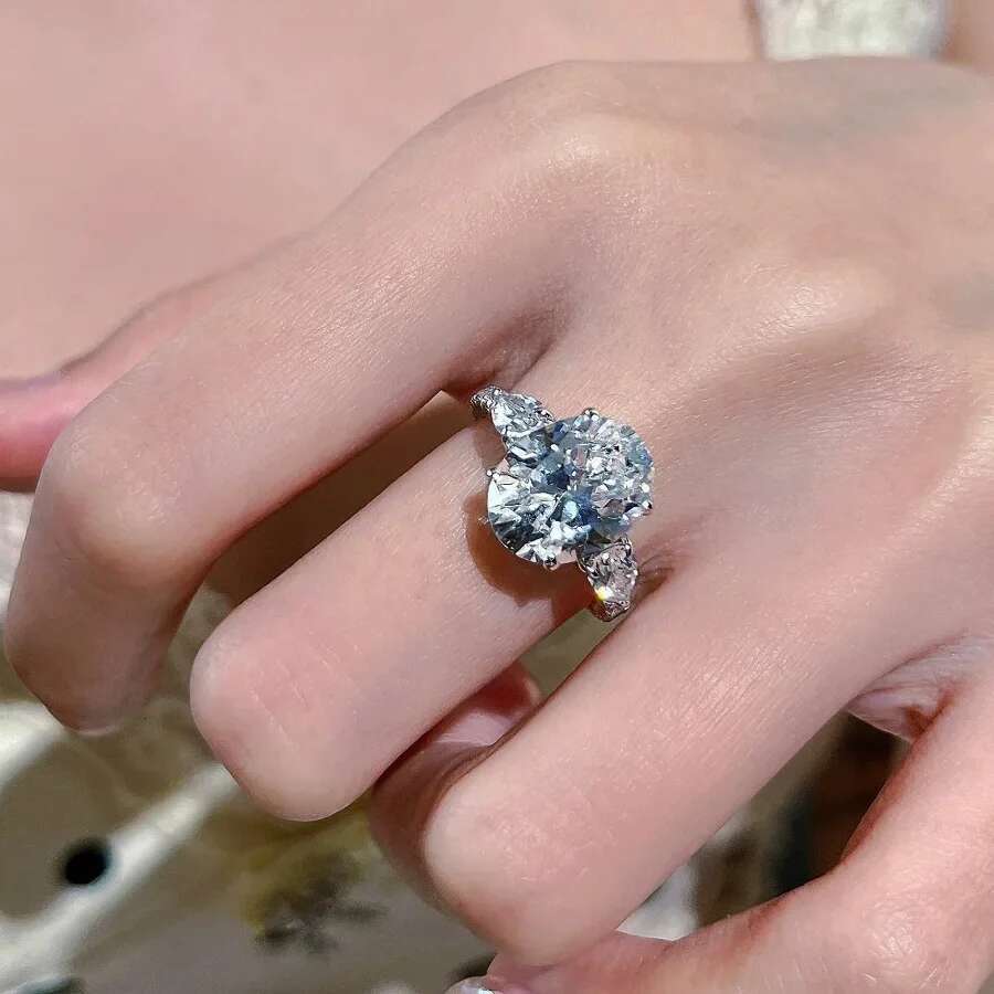 BXINY 5CT Oval Cut Moissanite Ring S925 Silver D Color Lab Diamond For Women Three Stone Wedding Band Fine Jewelry GRA Certified