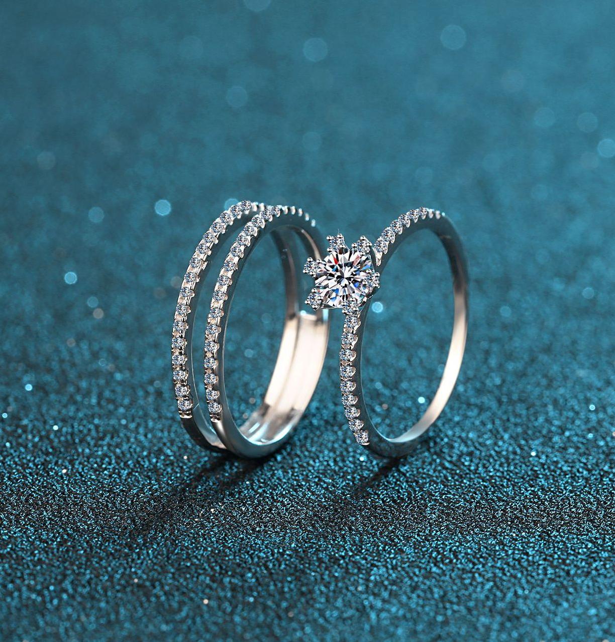 2025 New 925 Sterling Silver PT950 Gold Plated Moissanite Triple Band Ring for Women, Stackable and Versatile Design, Ideal for Weddings and Anniversa