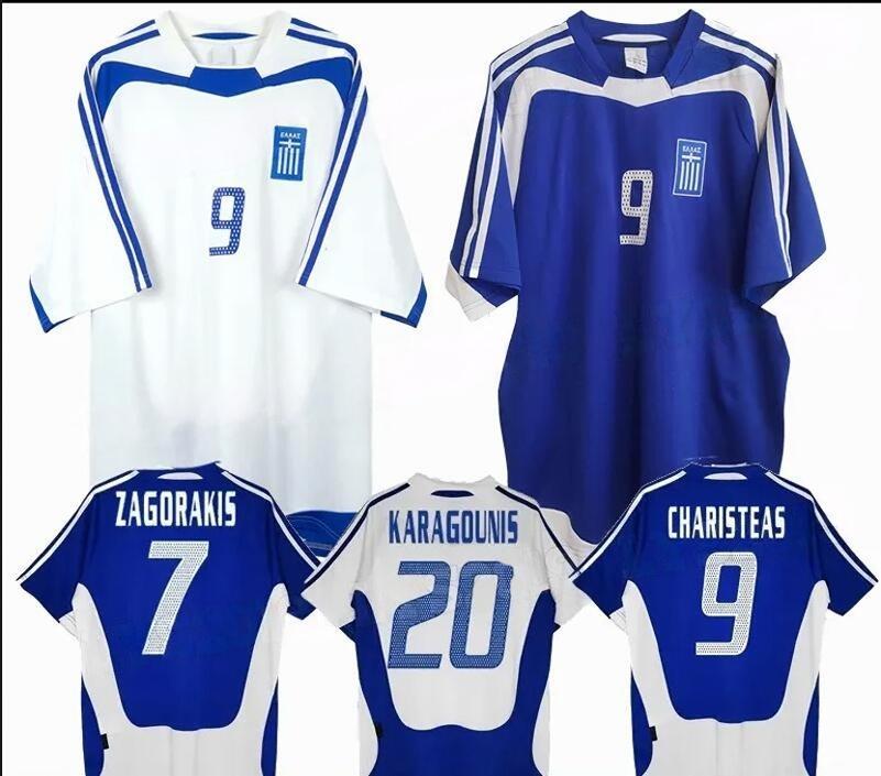 2004 Retro GREECE Soccer Jerseys Charisteas Giakoumakis Nikolaidis Zagorakis Karagounis Men shirts Home Away Vintage Jersey For Classic Football Shirt
