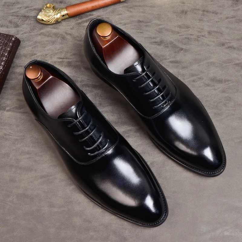 Mens Formal Shoes Genuine Leather Oxford Shoes For Men Italian 2020 Dress Shoes Wedding Laces Leather Business Shoes 869XJ250522
