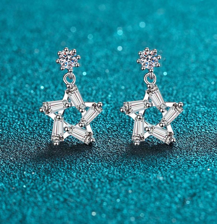 925 Sterling Silver Moissanite Geometric Star Earrings for Women, Elegant and Sparkling, Perfect for Daily Wear or Special Occasions.