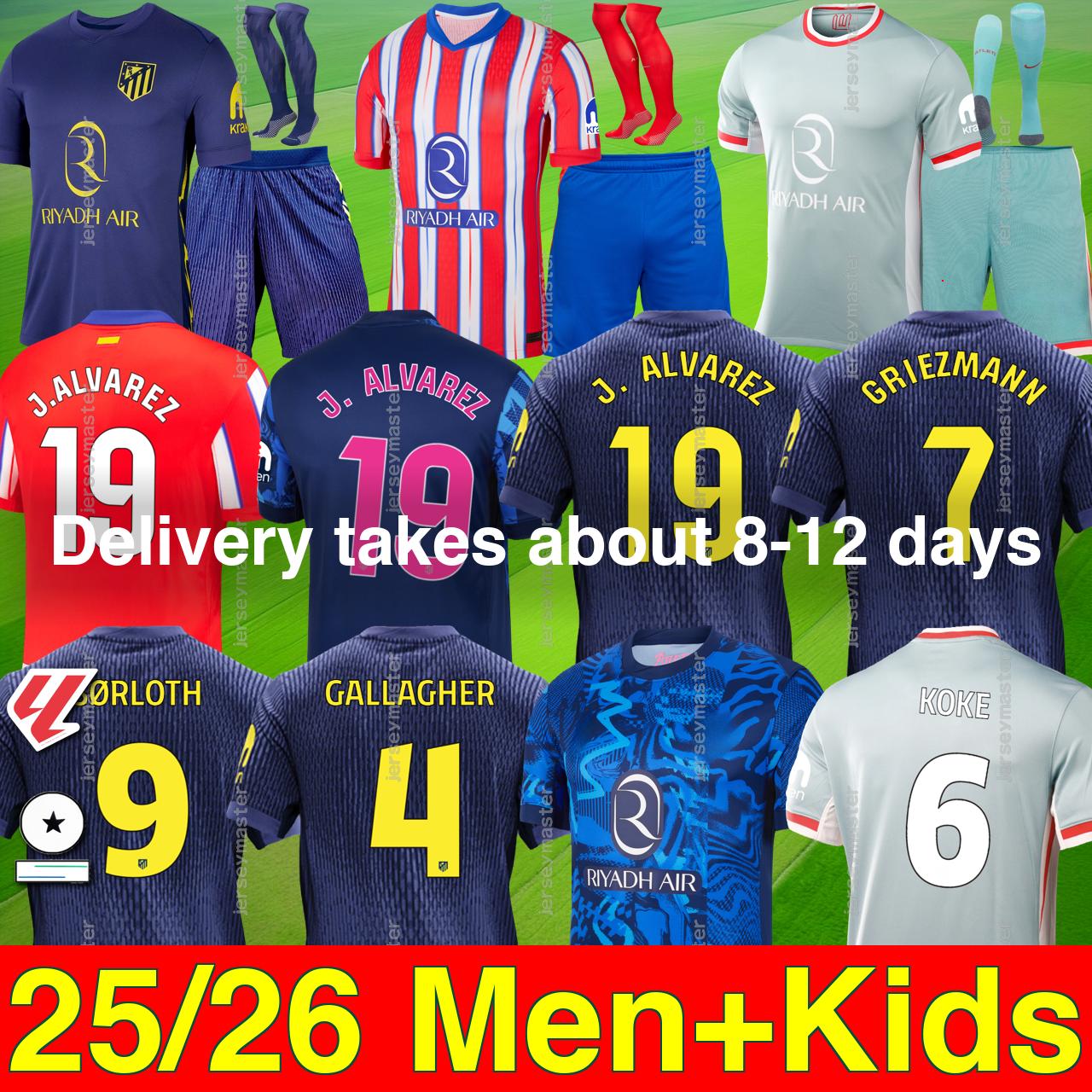Atletico de Madrids 25 26 soccer jerseys GRIEZMANN camiseta de futbol J.ALVAREZ M.LLORENTE KOKE SAUL Correa LEMAR football shirt men kids kit sets uniforms