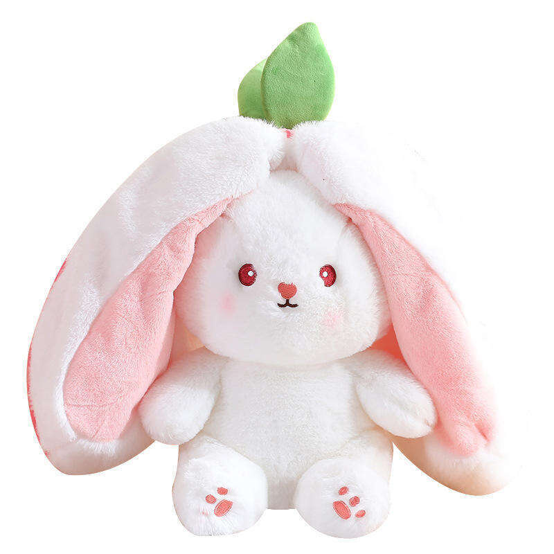 DHGadget 2-in-1 Reversible Bunny Strawberry Carrot Pillow Cute Long Ear Plush Toy Doll for Kids & Home Decor