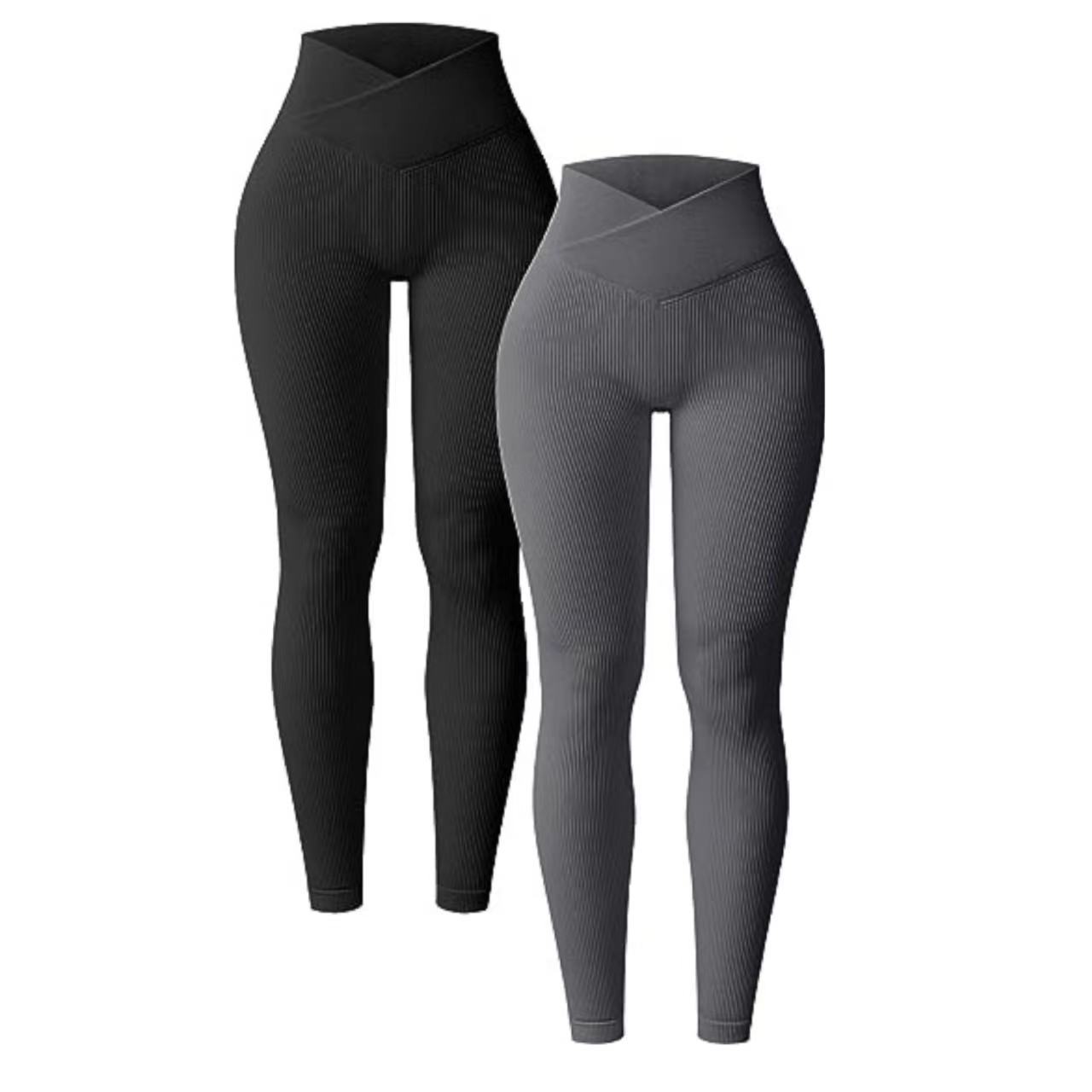 2025 Yoga Tights Ribbed High Waist Crossover Exercise Leggings Casual Pants