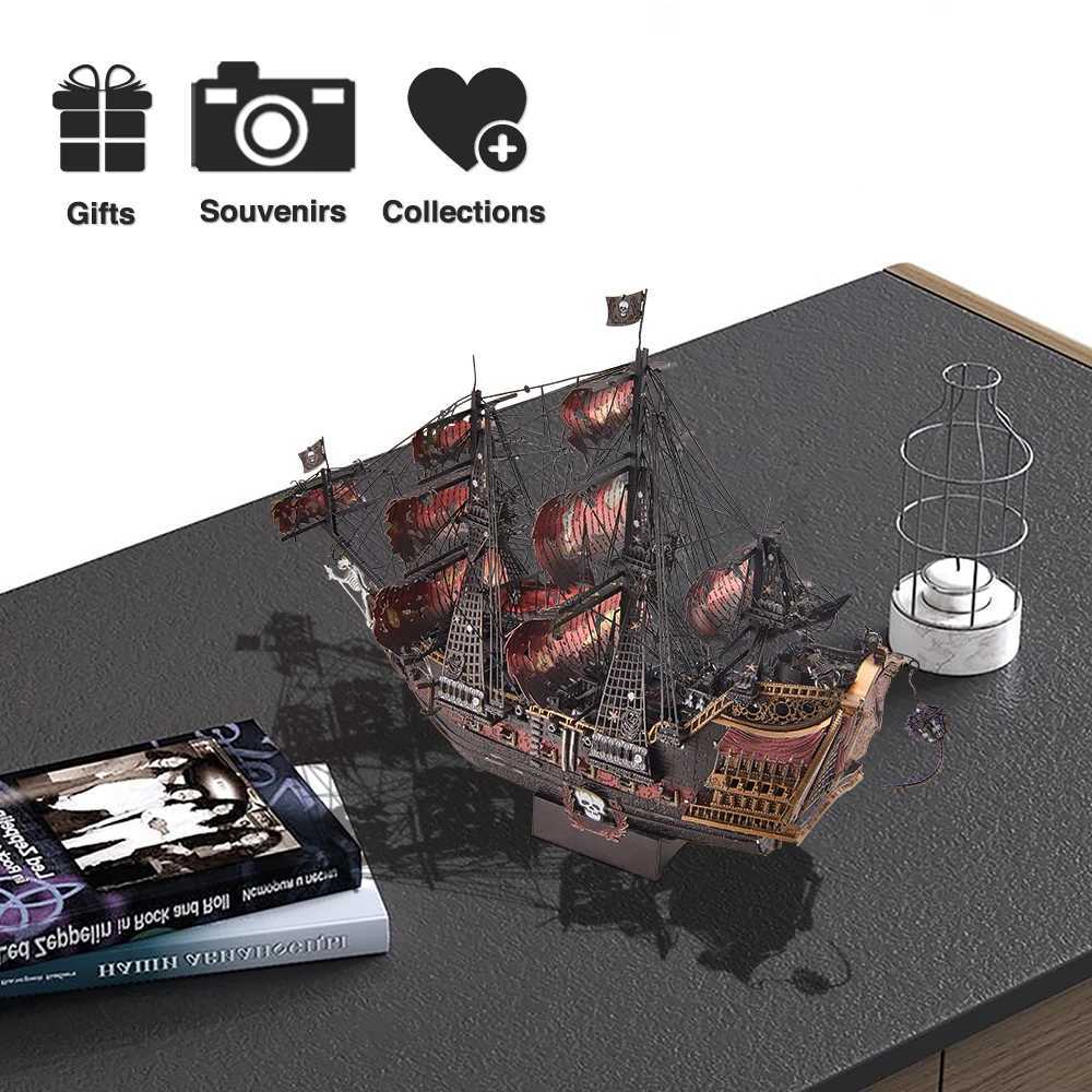 Piececool 3D Puzzles The Queen Annes Revenge Pirate Ship Metal Model Building Blocks 3D Boat Jigs for Adult Birthday Gift W250522
