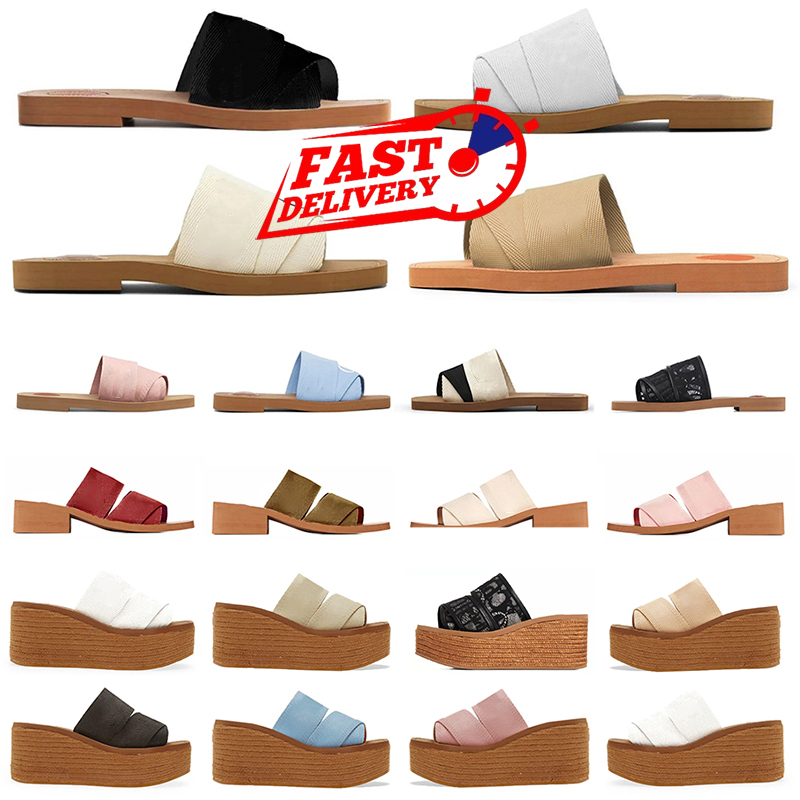 Slippers Designer Women slide Woody Mules flat sandals canvas slippers rubber slides white black Khaki bordeaux lace Lettering Fabric womens summer outdoor shoe