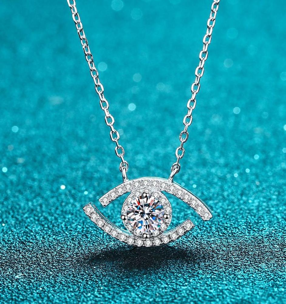 925 Sterling Silver Evil Eye Moissanite Pendant Necklace, Women's Fashion INS Accessories, Korean Design Style, Fine Jewelry