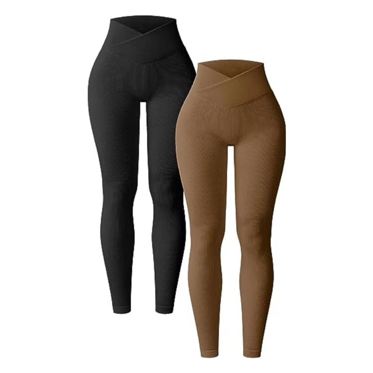 2025 Yoga Tights Ribbed High Waist Crossover Exercise Leggings Casual Pants