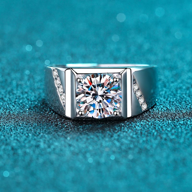 925 Sterling Silver Men's Ring with 1ct Moissanite Diamond, Elegant Design for Engagement or Special Occasions