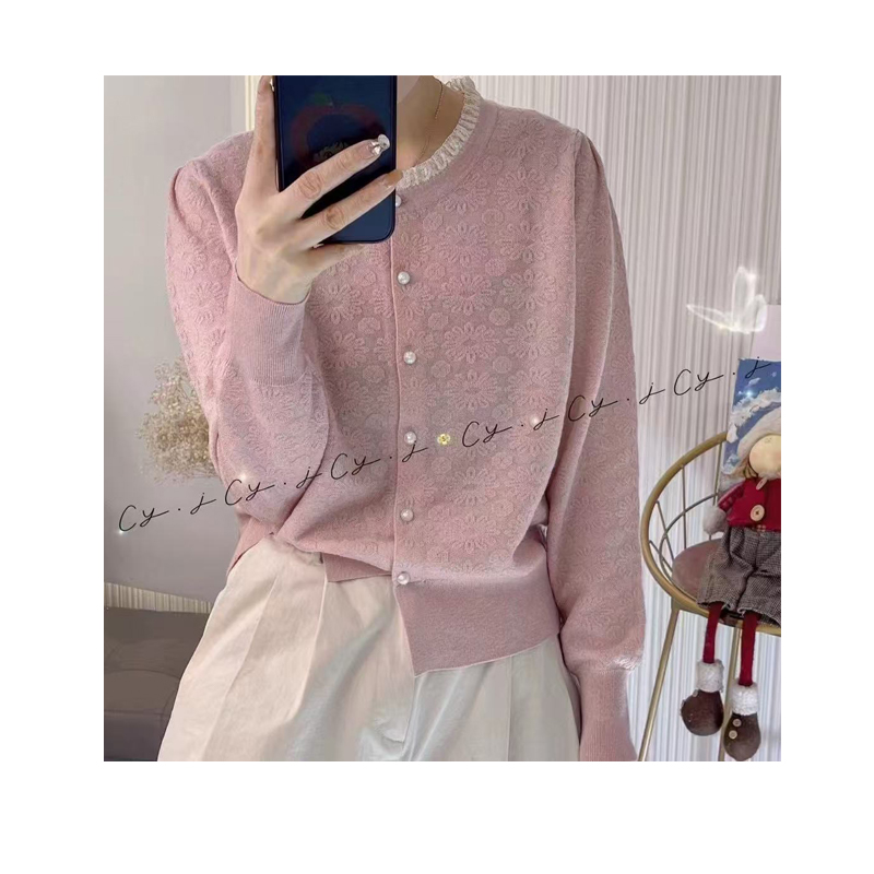 Lace lace round neck jacquard fashion knit sweater women loose thin sweater