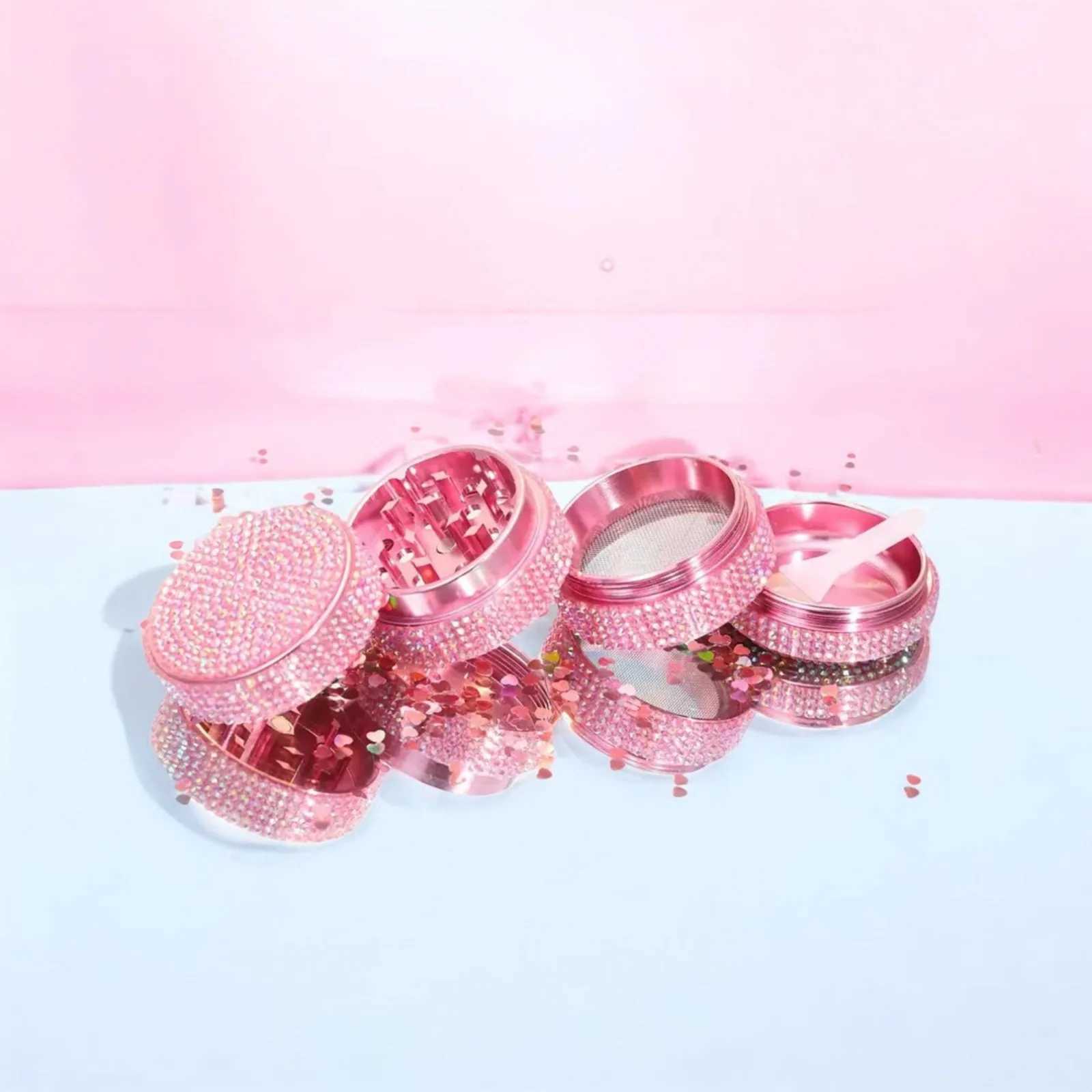 Pink Rhinestone Herb Grinder 4-Layer Bling Crystal Grinder-40mm Y250521