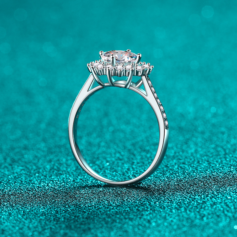 Elegant S925 Sterling Silver Moissanite Ring with Floral Sunflower Design - High-End, Hypoallergenic Jewelry for Women