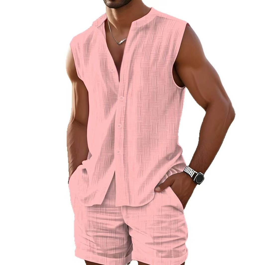 Men's Fashion Beach Outfit Set: Sleeveless Shirt & Relaxed Shorts - Trendy Summer Look
