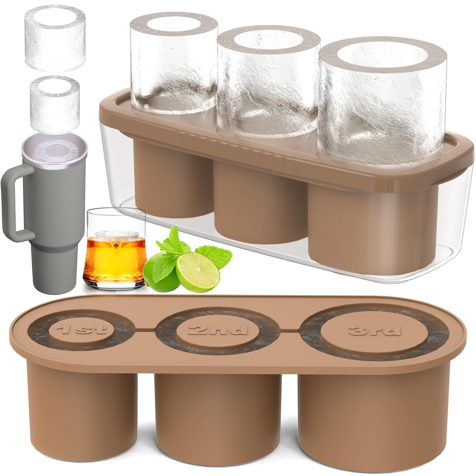 Ice Cube Tray For Stanley Cup with Lids - Round Tube Ice Trays for Whiskey Large Capacity for Silicone Ice Maker Reusable Cocktail Beverage Coffee Ice