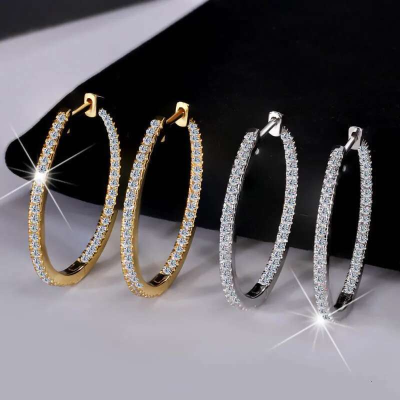 30mm 1.2cttw D Color VVS1 Moissanite Hoop Earrings 925 Sterling Silver Women Iced Bling Lab Diamond Circle Earrings Fine Jewelry