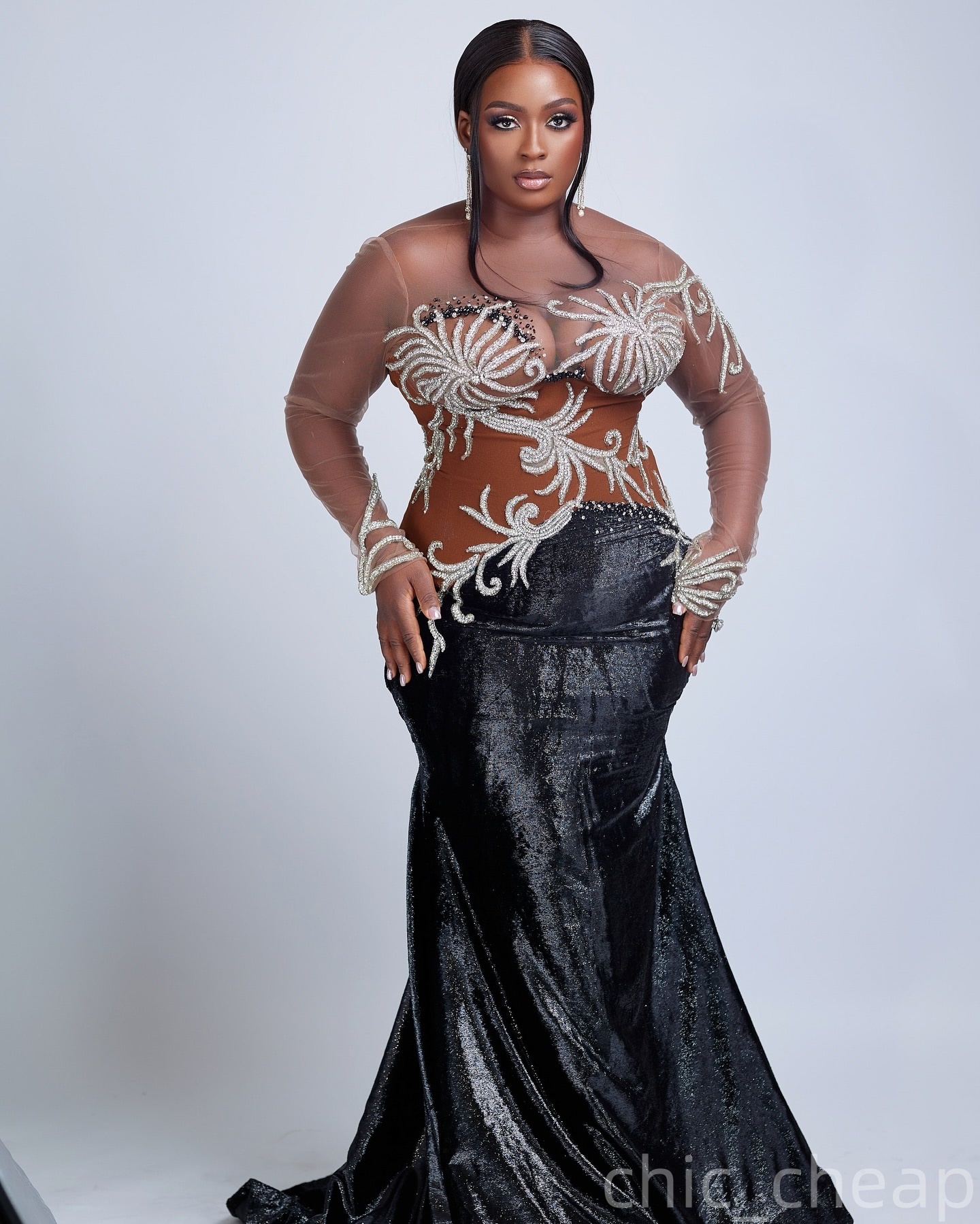 Mermaid Black Plus Size Prom Dresses 2025 Illusion Beaded Lace Sequined Evening Formal Party Second Birthday Engagement Gowns Dress For Special Occasi