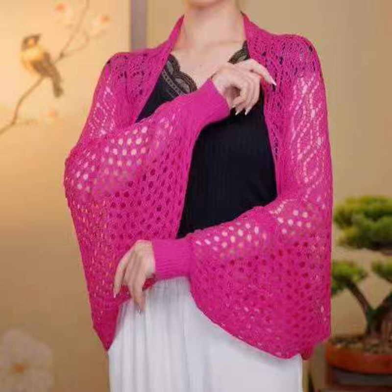 K797 Sunscreen shawl ice silk hollow outerwear women's thin summer breathable loose slim sleeve shawl