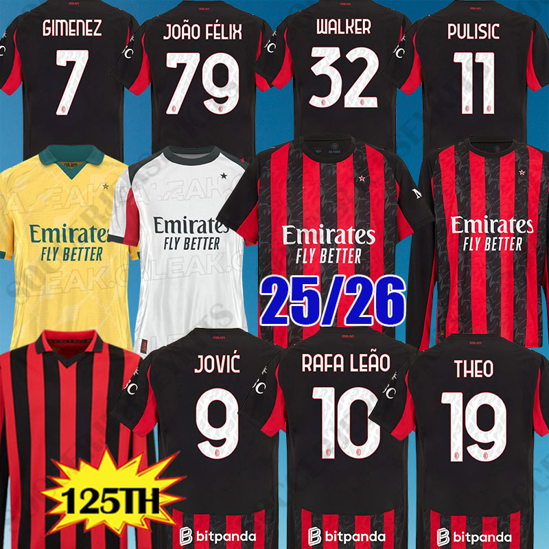 2025 maglia milan ac Soccer Jersey Player jersey CHEEK kids Kit jersey 125TH Anniversary GK long sleeve jersey home away third